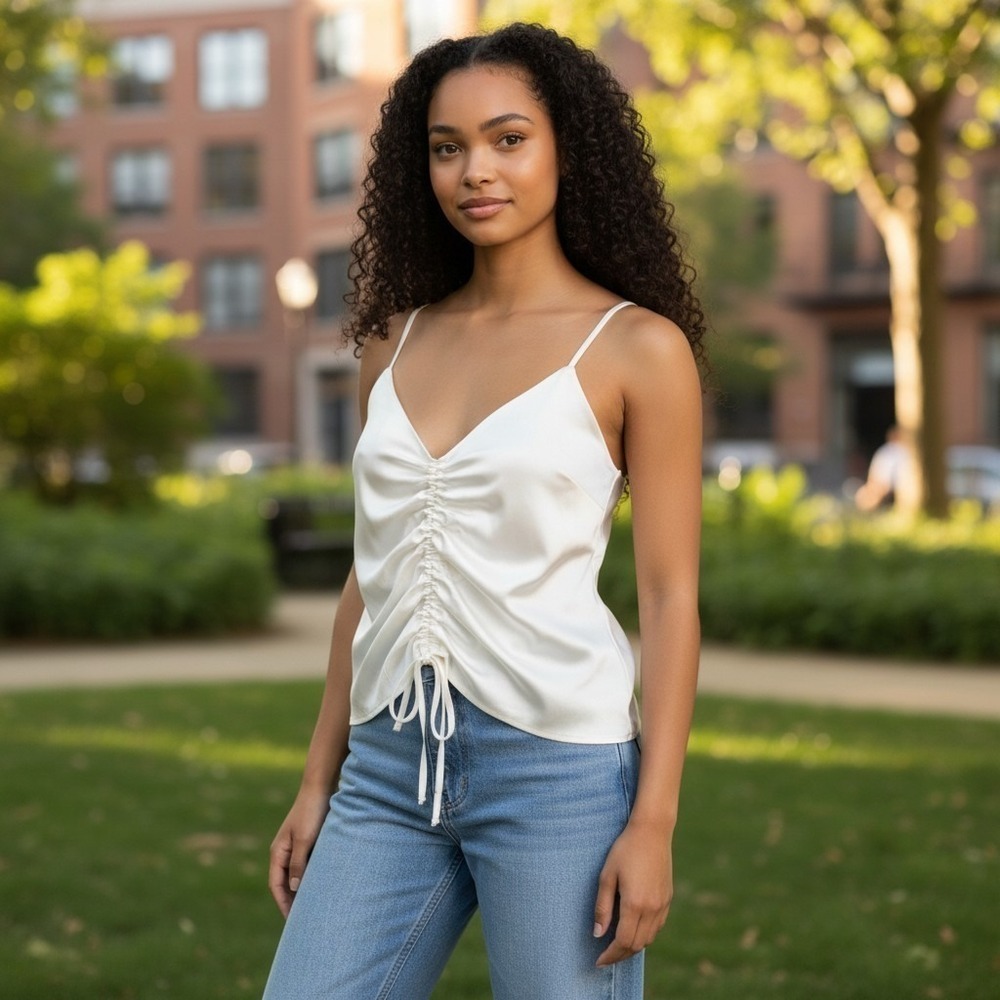 Monteau Los Angeles Beige Ruched 90s Camisole Top Size XL - Casual
